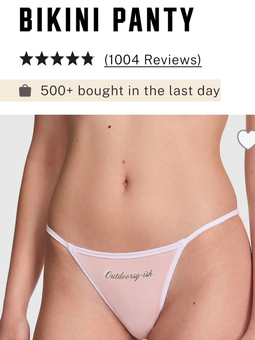 PINK Cotton String Bikini Panty Smooth Angel Pink Outdoorsy-ish Graphic NEW LARG